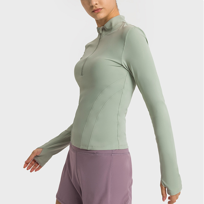 Double-sided Nylon Zipper Womens Stretch Riding Base Layer