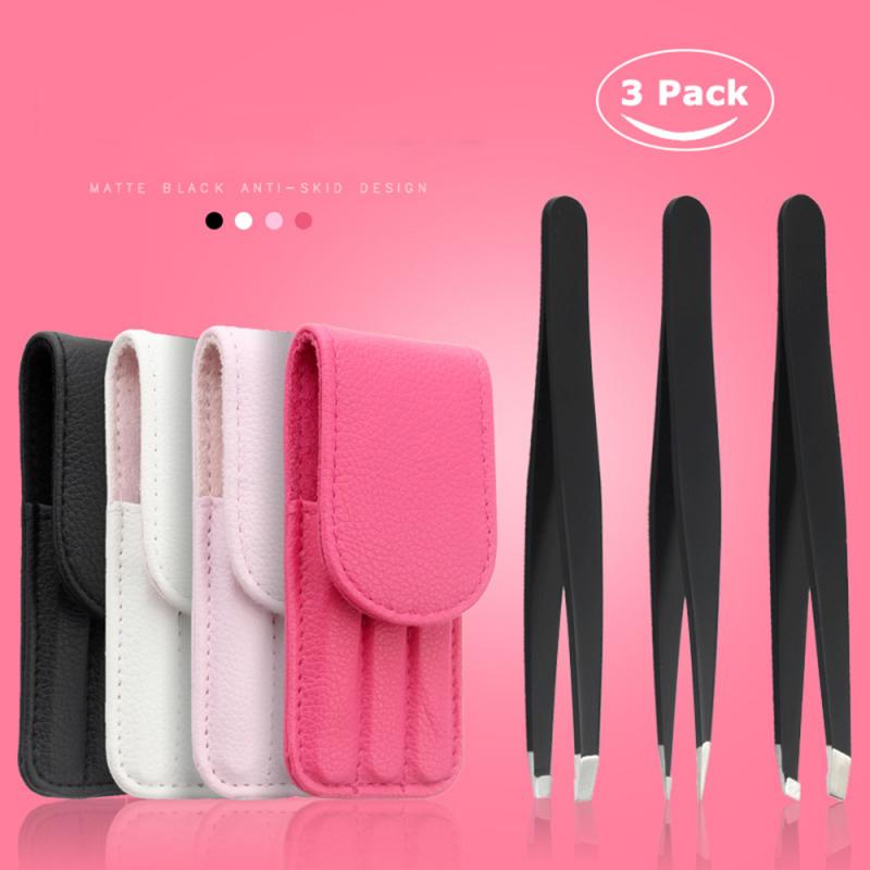 3 Pcs/Set Eyebrow Tweezers Professional Stainless Steel Slant Tip Eyebrow Tweezer Hair Removal Makeup Tools With Bag Case TSLM2