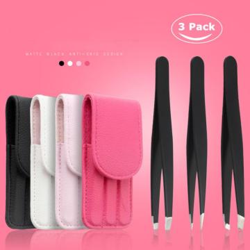 3 Pcs/Set Eyebrow Tweezers Professional Stainless Steel Slant Tip Eyebrow Tweezer Hair Removal Makeup Tools With Bag Case TSLM2