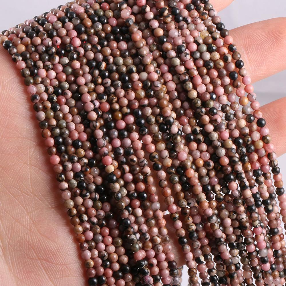 2020 New Wholesale Natural Stone Beads Black Rhodochrosite Beads for Jewelry Making Beadwork DIY Bracelet Accessories 2mm 3mm
