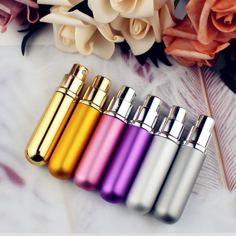 1PC 5ml 6ml Perfume Spray Bottle Portable Refillable Glass Bottle Empty Cosmetic Containers Travel Aluminum Perfume Atomizer