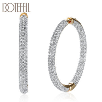 DOTEFFIL 925 Sterling Silver Big Circle Hoop 18K Gold AAA Zircon Earrings For Women Gift Fashion Charm Party Wedding Jewelry