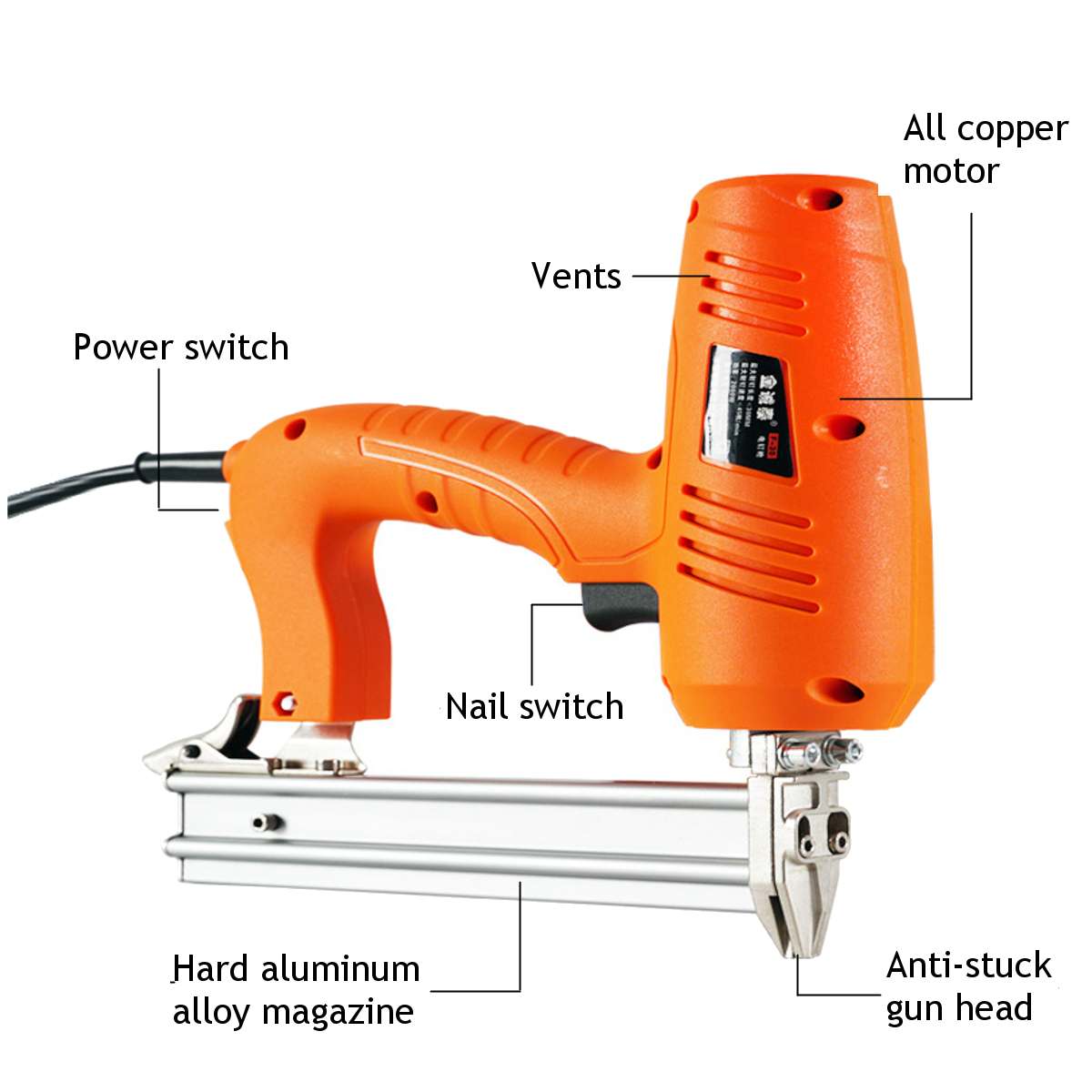 2300W 220V Electric Nail Gun (Straight+Staple) Framing Tacker and Stapler Woodworking Tools Portable Electric Tacker Gun