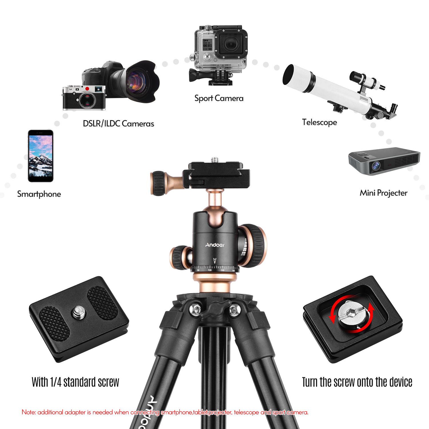 Andoer Q160SA Camera Tripod Complete Tripods Portable Travel Tripod for DSLR Digital Cameras Camcorder Mini Projector