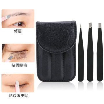 3pcs/set Eyebrow Tweezers Set with Bag Case Stainless Steel Point Tip Slant Tip Flat Tip Hair Removal Makeup Tools Accessories