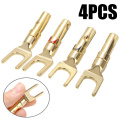 4pcs/lot Gold Plated Speaker Plug Connecter Type Y Spade Speakers Plugs Audio Screw Fork Connector Adapter
