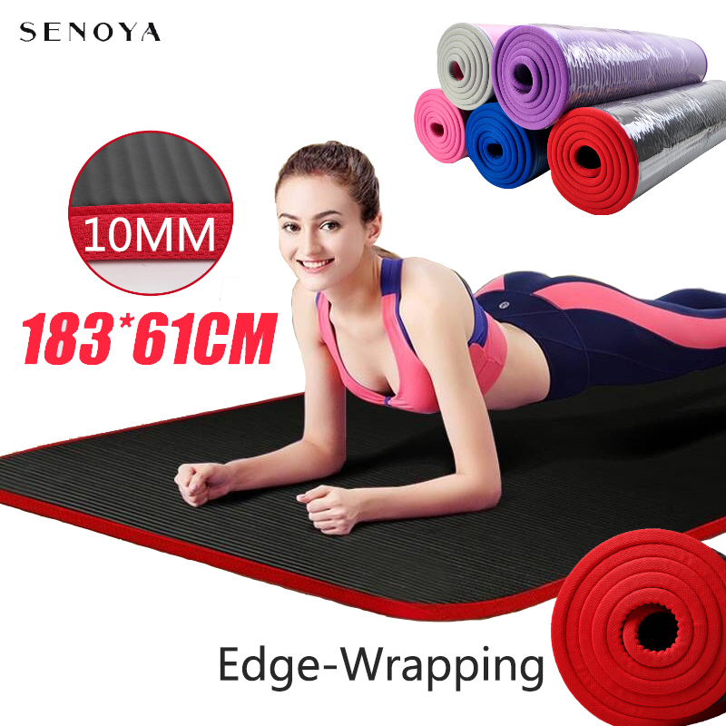10MM NBR Edge-Wapped Yoga Mat Non-Slip Anti-Tear Yoga Pad Many Colors Gym Exercise Carpet With Bag&Strap For Fitness Pilates