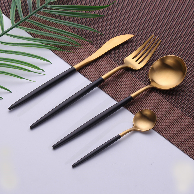 Stainless Steel Cutlery Fork Spoon Knife Set Gold Black Dinnerware Set Dinner Set Cutlery Knives Forks Spoons Eco Friendly