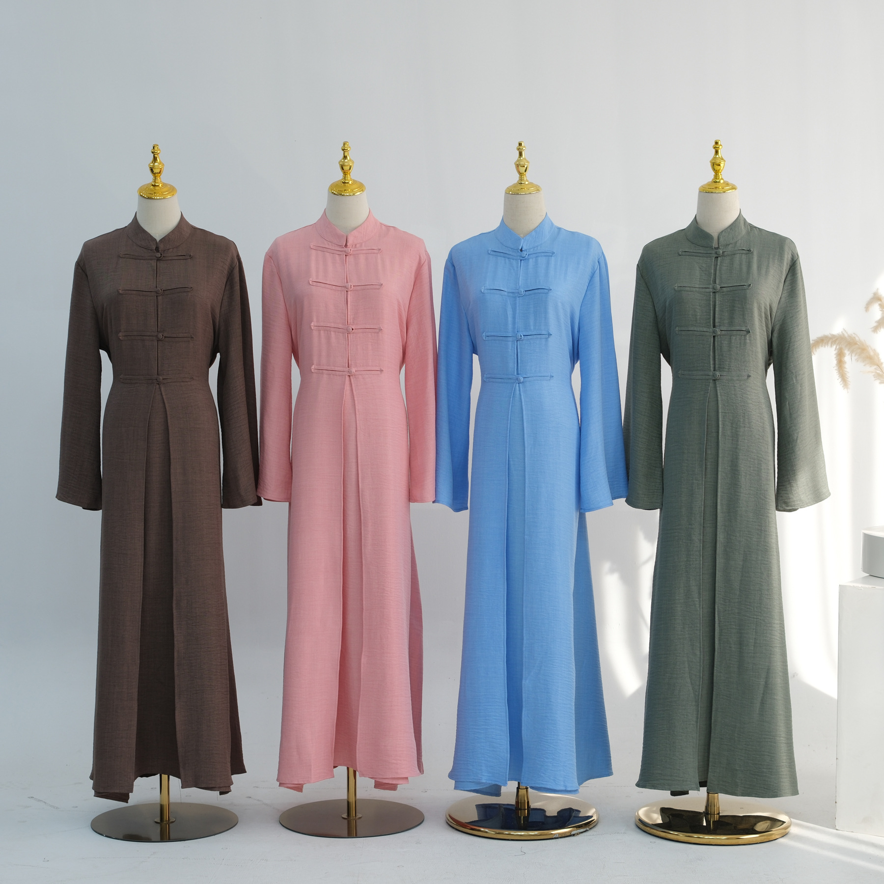 Stand Collar Two Piece Abaya with Matching Inner Dress