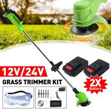 12V/24V Electric Grass Trimmer Cordless Lawn Mower Auto Release String Cutter Pruning Garden Tool With 2000mAh Li-ion Battery