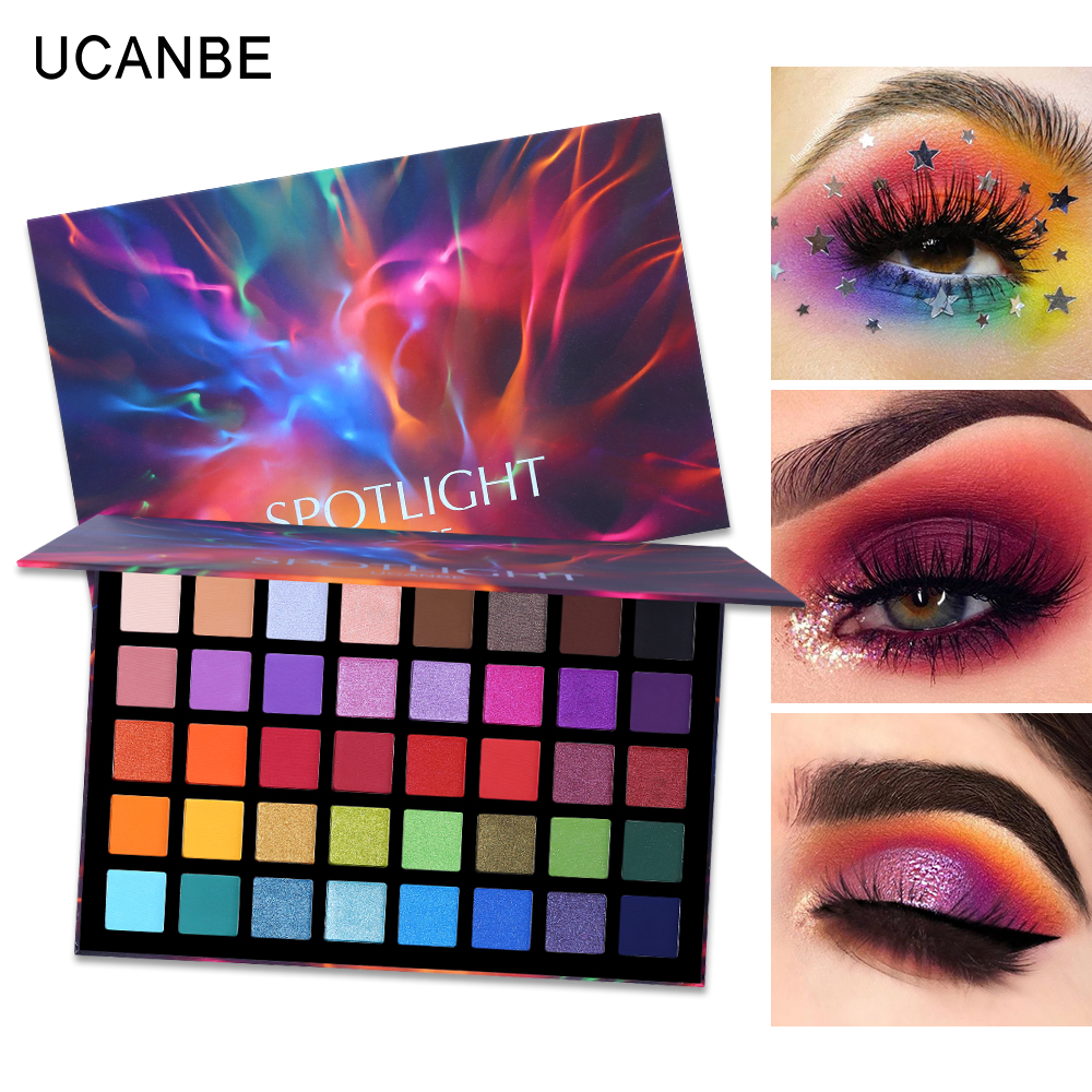 UCANBE Spotlight Eyeshadow Palette with 15pcs Makeup Brushes Dazzling Sparkle Eye Shadow Metallic Pigmented Powder Makeup Set