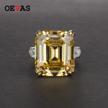 OEVAS Luxury Big Square Pink Yellow White AAAAA+ Zicon S925 Sterling Silver Wedding Rings Girls Birthday Stone Jewelry Dropship