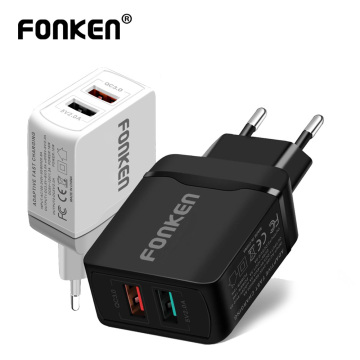 FONKEN Dual USB Charger 28W Quick Charge 3.0 QC3.0 Fast Phone Charger 2 Port Portable Wall Charger Adapter Android Mobile Tablet