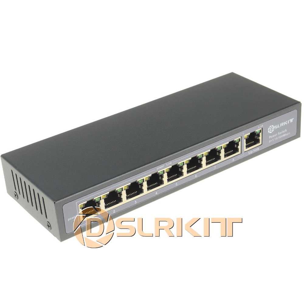 DSLRKIT 9 Ports 8 PoE Injector Power Over Ethernet Switch 4,5+/7,8- IP Cameras without Power Adapter
