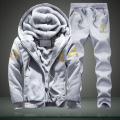Men Fleece Set Fashion New Winter Tracksuits Fleece Lined Hoodies Sweatshirt + Pants Track Suit Mens Sporting 2 PCS Warm Suits