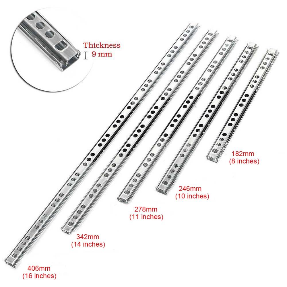 2Pcs 8"-16" Ball Bearing Drawer Slides Steel Ball Bearing Slides Keyboard Cabinet Cupboard Drawer Runners For Furniture Slide