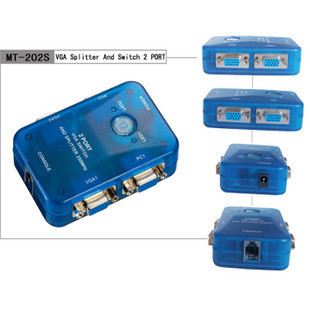 2x2 Mini VGA KVM Switch, 2 PC 2 monitors Switcher Splitter, DC9V 250MHz 30 meters HD 1920x1440