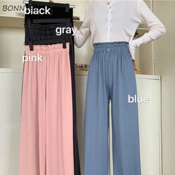 Casual Pants Women Loose Wide Leg Elastic Waist Solid Korean Style Ladies Trousers All-match Leisure Soft Autumn Chic Prevalent