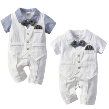 2019 Newborn Boy Kids Baby Rompers Tuxedo Suit Outfits Striped Patchwork Jumpsuit Romper Gentleman 0-24M