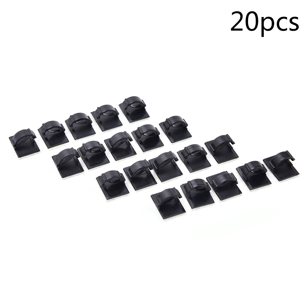 20pcs/lot Adhesive Car Cable Clips Cable Winder Drop Wire Tie Fixer Holder Organizer Management Desk Wall Cord Clamps Black