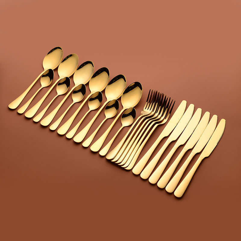 Gold Tableware Forks Knives Spoons Stainless Steel Golden Cutlery Set Silverware Set 24 Pcs Stainless Steel Cutlery Complete New