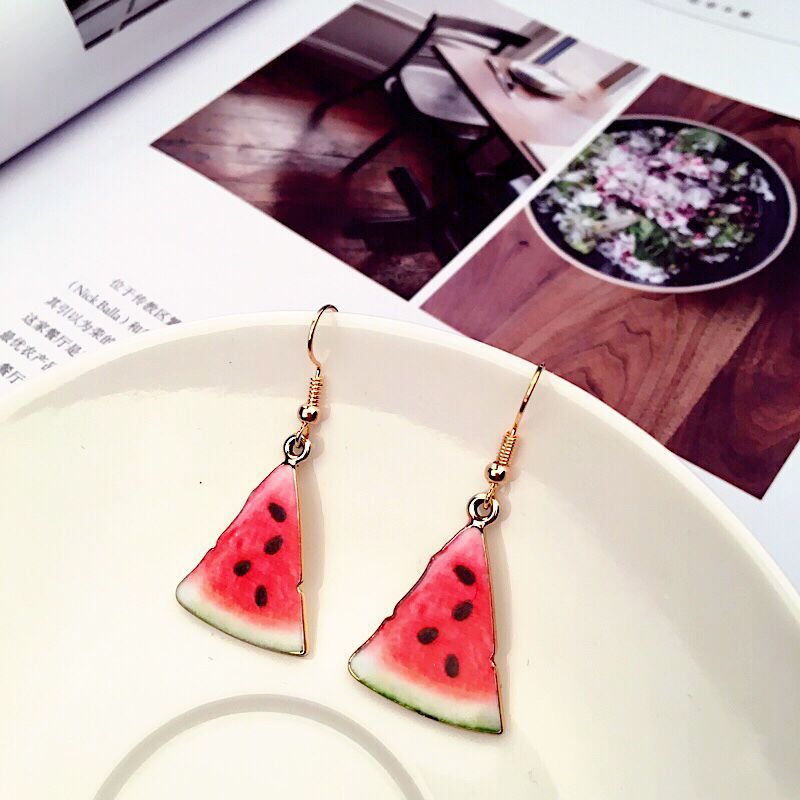 Creative Fruit Strawberry Pineapple Apple Lemon Watermelon Orange Fresh Pendant Earrings Fun Girl Earrings Woman Jewelry