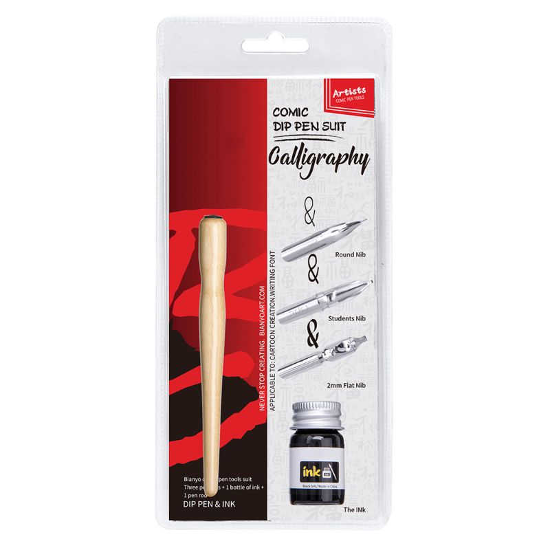 2021 New Manga Dip Pen Set Comic Pro Drawing Kit 3 Nibs Wood Holder Ink Calligraphy Tools
