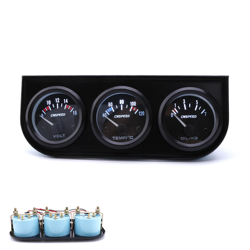 CNSPEED 52MM Black Volt meter Water temp Oil temp gauge Oil press gauge Fuel level gauge AMP Meter Triple gauge kits Car meter