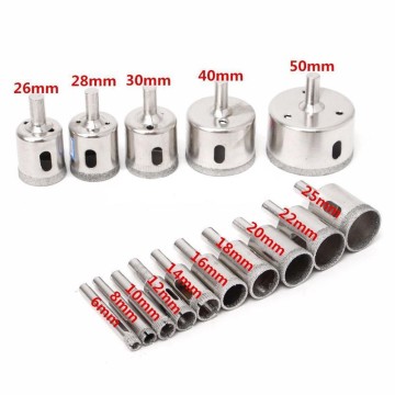 15pcs Diamond Coated Drill Bit Set Tile Marble Glass Ceramic Hole Saw Drilling Bits For Power Tools 6mm-50mm