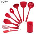 1-9pcs Silicone Cooking Utensil Set Kitchen Utensils Red Non-Stick Spatula Shovel Turner Tongs Soup Spoon Kitchen Tools Dishes