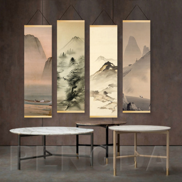 Nordic Canvas Printed Poster Wall Hanging with Scroll Painting Chinese Landscape Painting with Ink and Water Art for Living Room