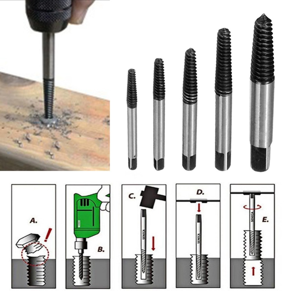 Durable 5PCS Screw Extractor Drill Bits Guide Broken Damaged Bolt Remover Car-styling Storage Box Car Repair Tools