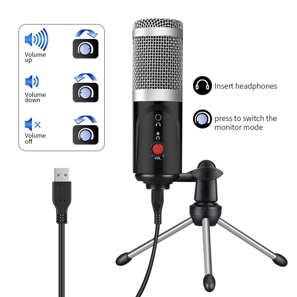 Condenser Microphone With Tripod USB Computer Studio Microphone For PC Microphone For Phone Karaoke Microphone With Sound Card