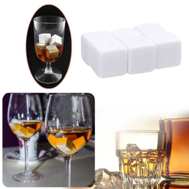 6PCS Natural Reusable Whiskey Stones Bar Accessories Home Bar Wine Holder Bag For Freezer Ice Bucket Champagne Ice Tartar Stones