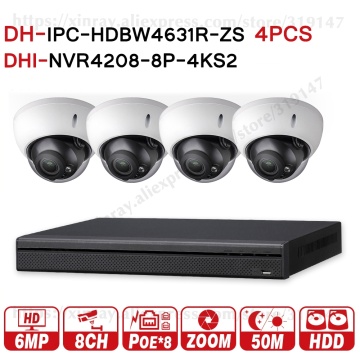 Dahua 6MP 8+4 Security CCTV System 4Pcs 6MP POE Zoom IP Camera IPC-HDBW4631R-ZS & 8POE 4K NVR NVR4208-8P-4KS2 Surveillance Kits