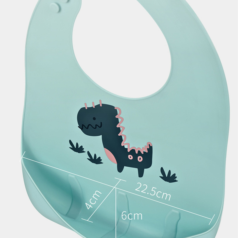 Cute Baby Bibs Waterproof Soft Silicone Cartoon Print Baby Feeding Stuff Dinosaur Kids Girl Boy Adjustable Children Bib