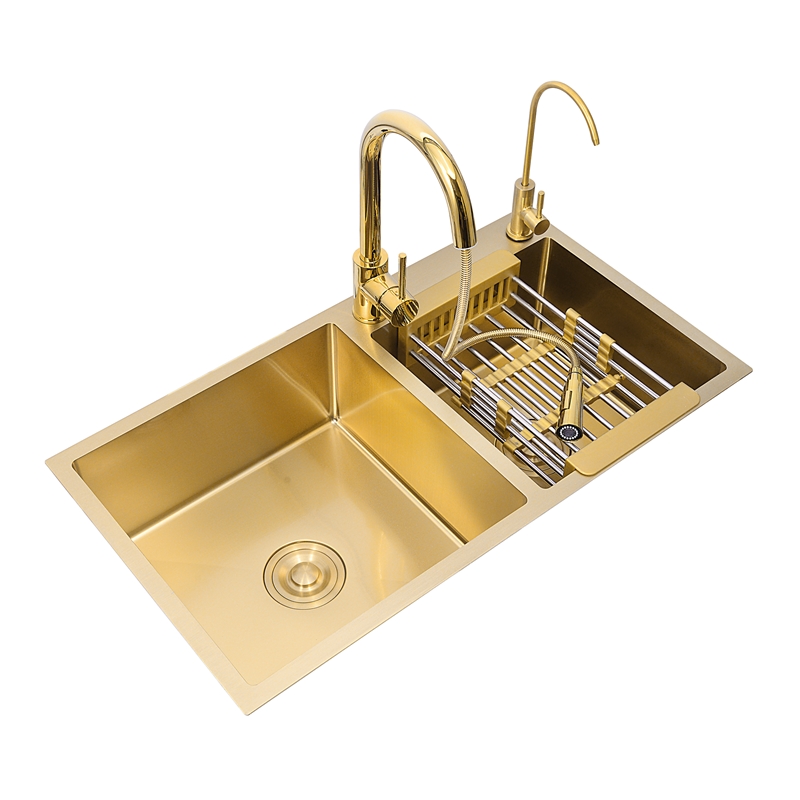 Large Gold Kitchen Sinks Above Counter Manual 304 Stainless Steel 2 Bowls Kitchen Sink Single Bowl Kitchen Sink Gold Drain
