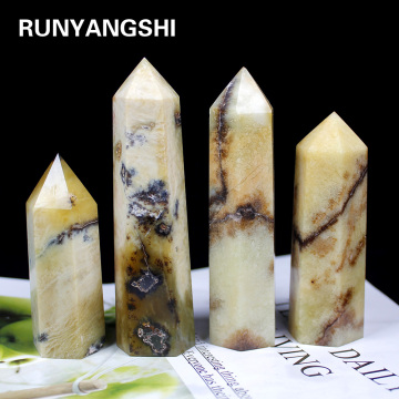 Natural CrystalBlack water grass green mountain jade Point Healing Stone Hexagonal PrismsObelisk Wand Treatment Stone DIY Gift