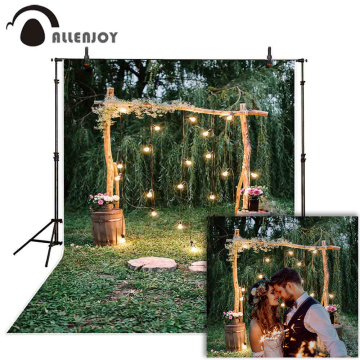 Allenjoy Wedding Background Spring Garden Wooden Grass Tree Glitter Light Backdrop Marriage Banner Photocall Photo Studio Props