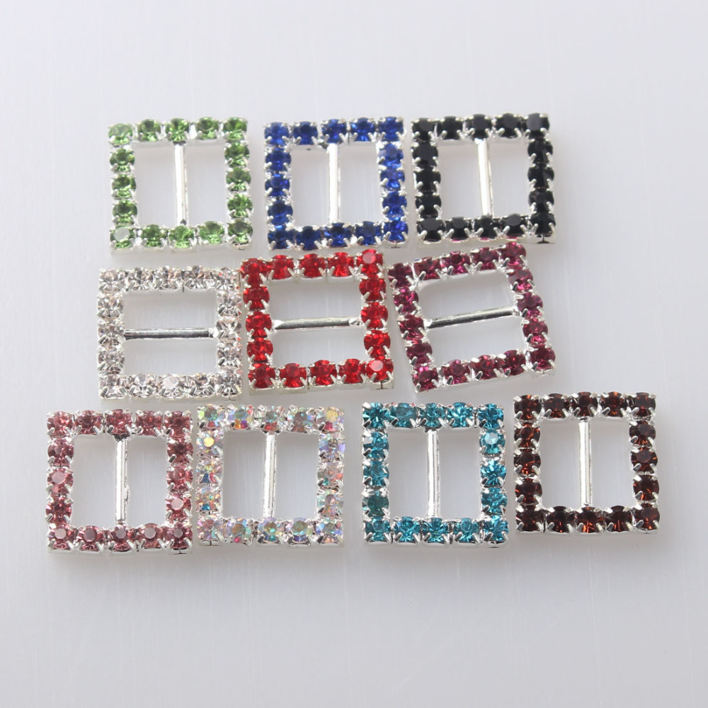 Nidalee 15mm Rectangle Shape Ribboon Slider Buckles Eco-friendly Crystal Rhinestone Buckles For Wedding Invitations Chair Sash