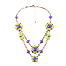 Bright Color Extension Chain Summer Fresh Resin Opaque Gem Flower Geometric Layer Purple Necklace