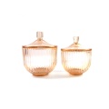 New Arrival Glass Sprayed Colorful Candle Jar Series With RIbbed Decoration And Gold Rim And Knob