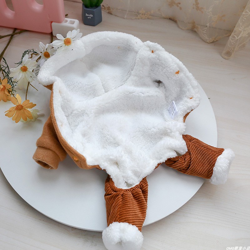 Coffee Deer Dog Jumpsuit Four Legs Winter Warm Cotton Padded Clothes Fur Hats Hoodie Wholesale Pet Apparel Accessories Party