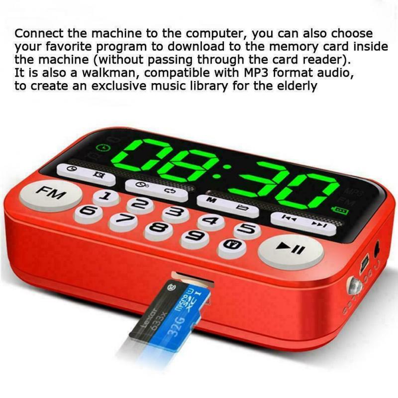 Portable Mini FM Radio Stereo Built-In Speakers Music Backlight Player Card Elderly Radio Time Display+timer Shutdown Home Radio