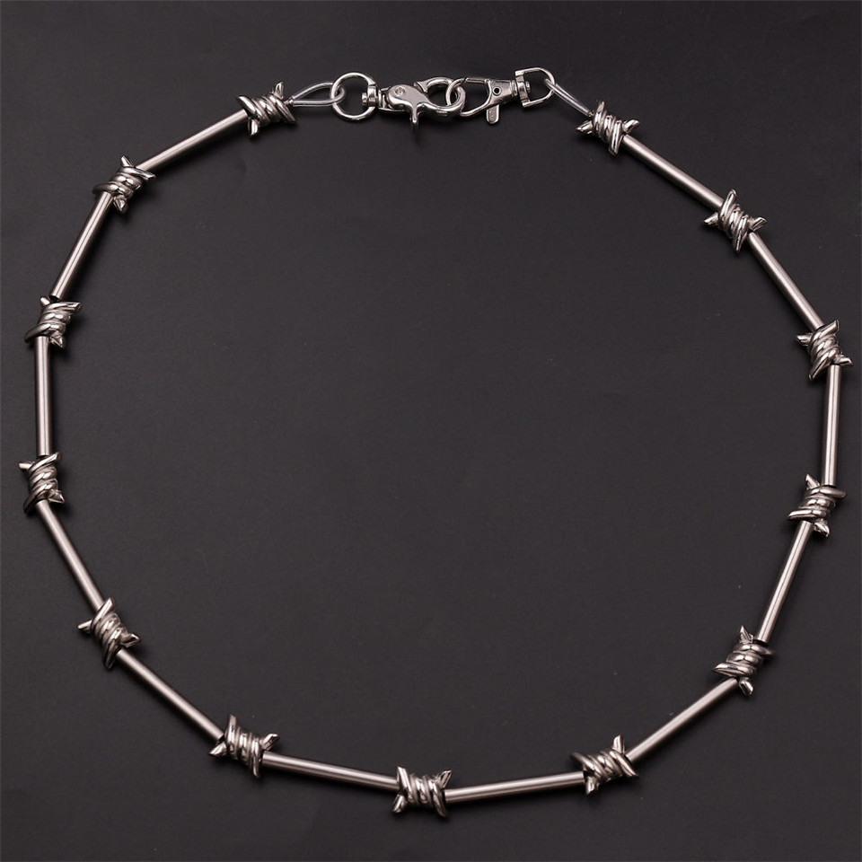 Hip Hop Fashion Barbed Wire Necklace Bracelet Pant Chain Jewelry Women Harajuku Punk Gothic Girls Unisex Choker Necklace Gift