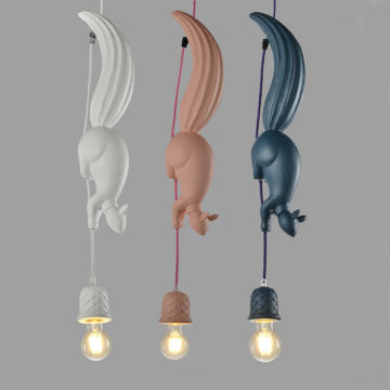 Nordic Creative Bedroom Chandelier Kindergarten Children's Room Decoration Animal Squirrel Resin Home Decor Hanging Lights