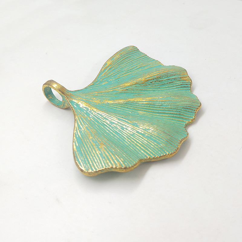 2pcs/bag 53*45MM Patina Plated Zinc Alloy Green Leaf Ginkgo Charms Pendants For DIY Accessories