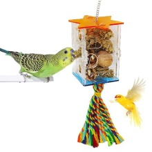 Bird Foraging Toys Parrot Feeder Intelligence Cage Acrylic Food Box Swing Rope Toys Millet Container for Cockatiel Conure Reliev