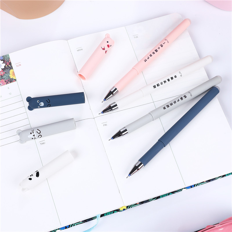 26 Pcs/Set Bear Erasable Gel Pen 0.38mm Blue Black Ink Refill Washable Handle Office Signature Erasable Pen School Writing Tools