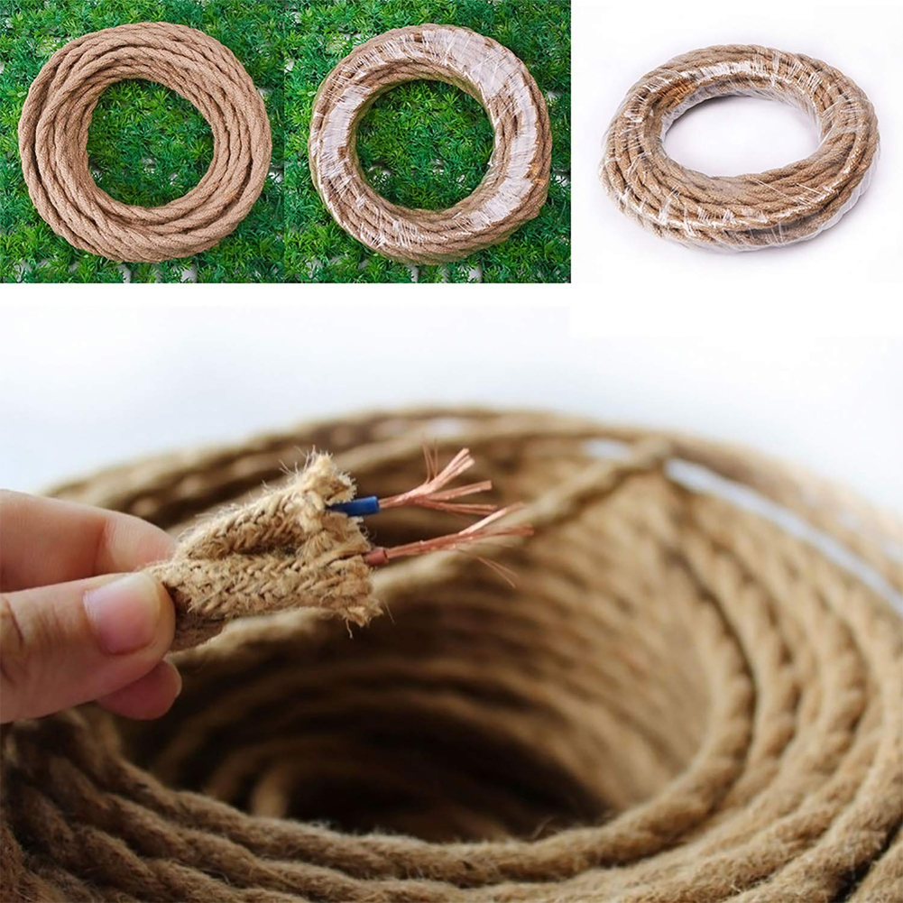 18 Awg Copper Wire Hemp Rope Twisted Cable Braided Industrial Electrical Wire Pendant Lights Lamp Line Vintage Lamp Cord 1/5/10M